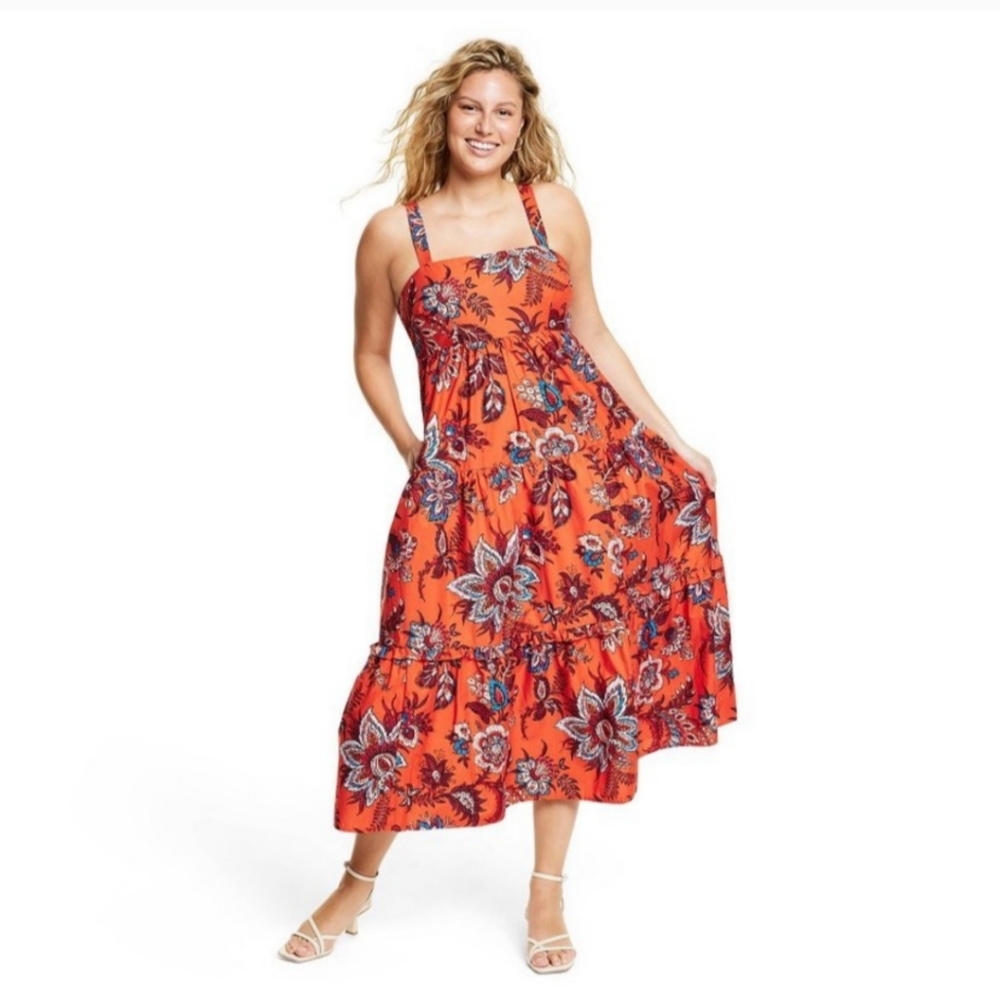 RHODE X Target Leafy Floral Print Tiered Midi Dress -